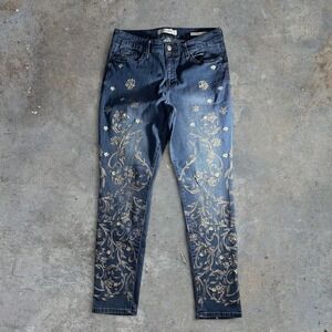 Wonderland X America Embroidered Floral Skinny Jeans Size 5/6